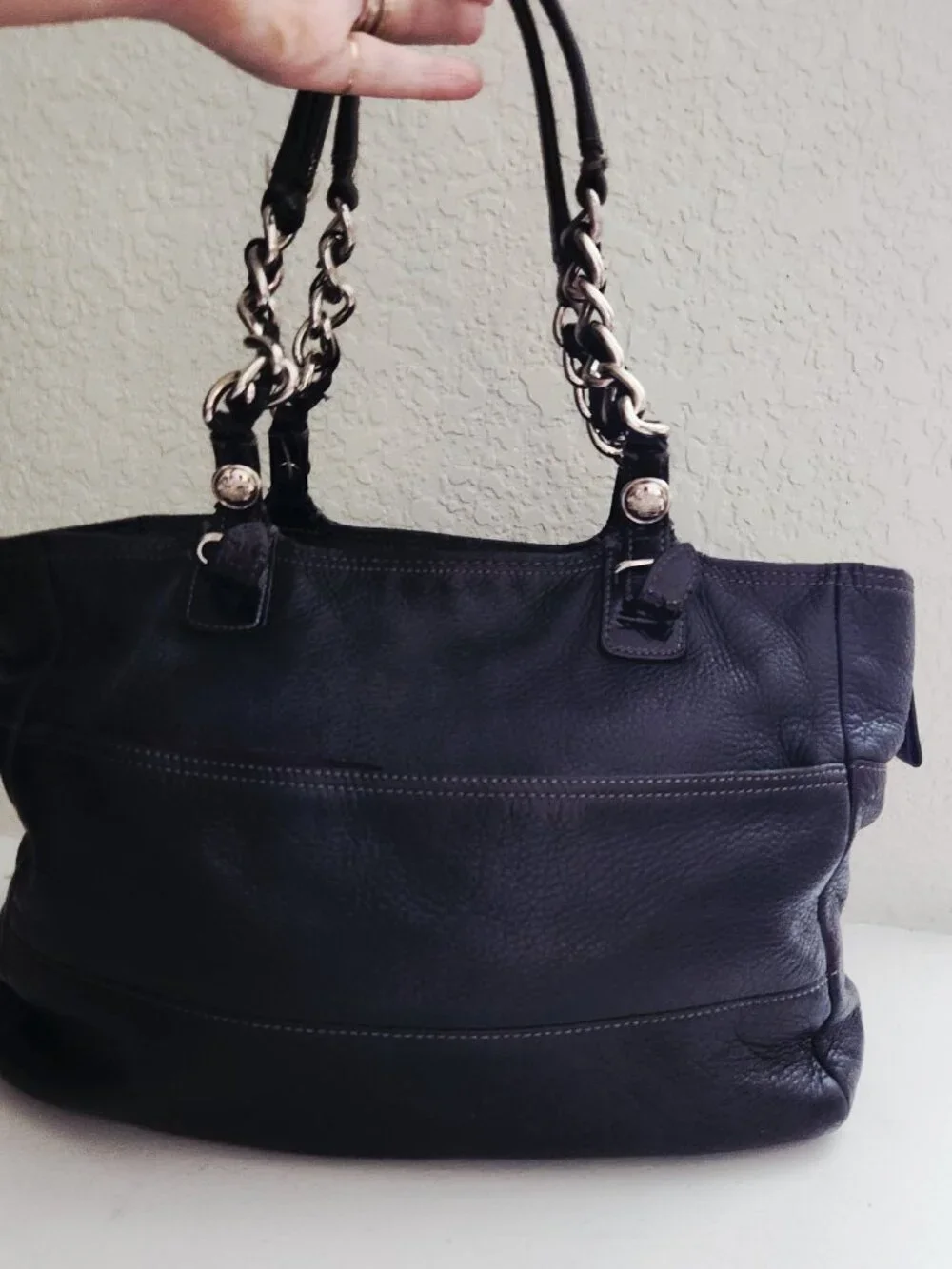 Vintage Coach Madison Black Leather Y2k Shoulder Bag Purse Tote